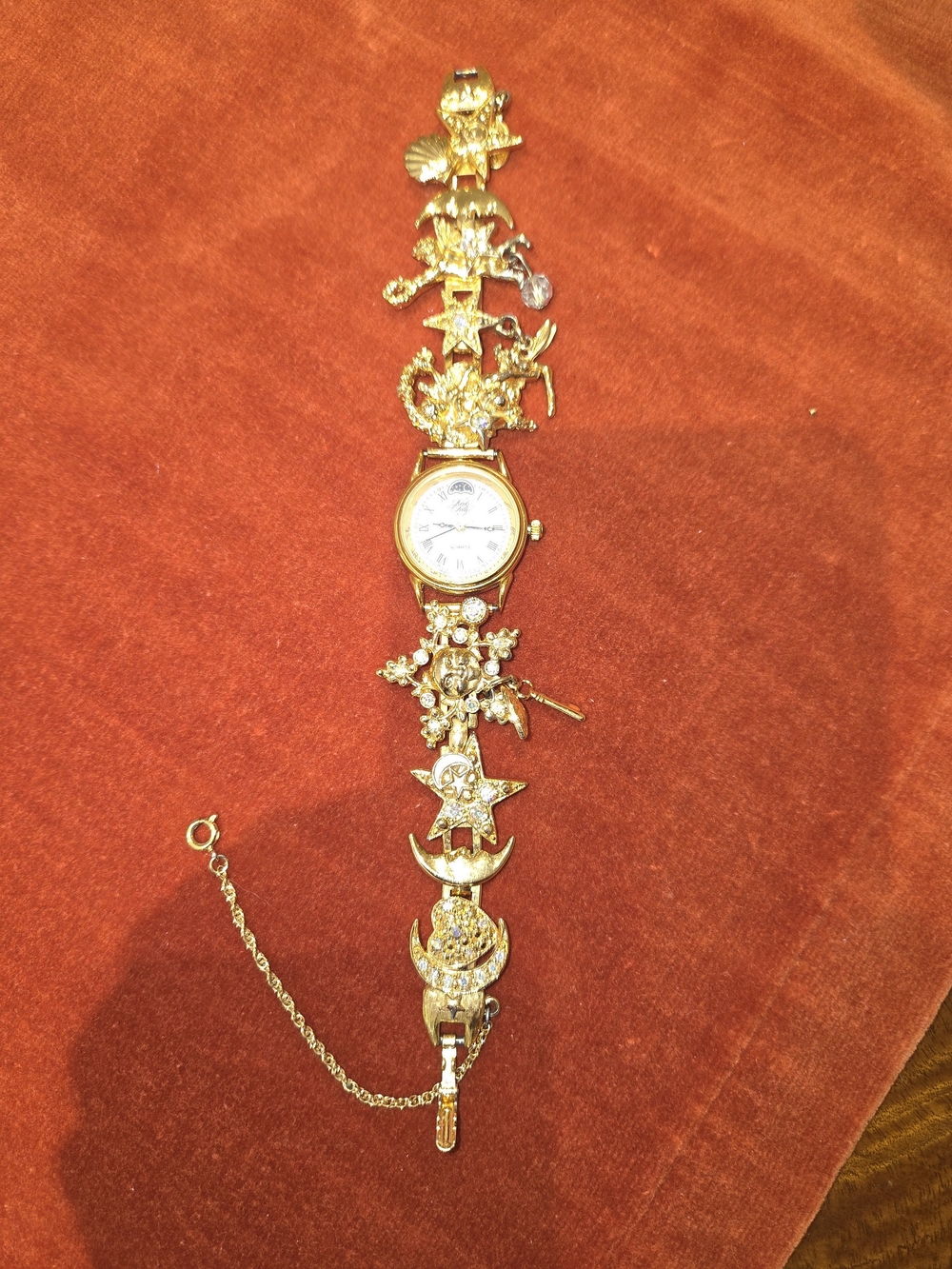 NWB VTG Kirks Folly Sun Stars Moon Fairy Gold-Tone Charm Bracelet Watch - Picture 2 of 7